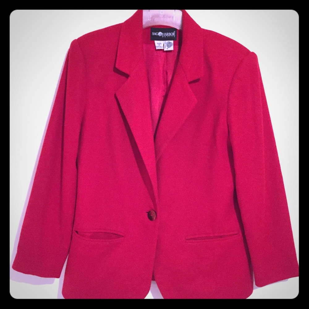 🎤SAG HARBOR 100% Pure Wool Red Button Blazer - Picture 1 of 3